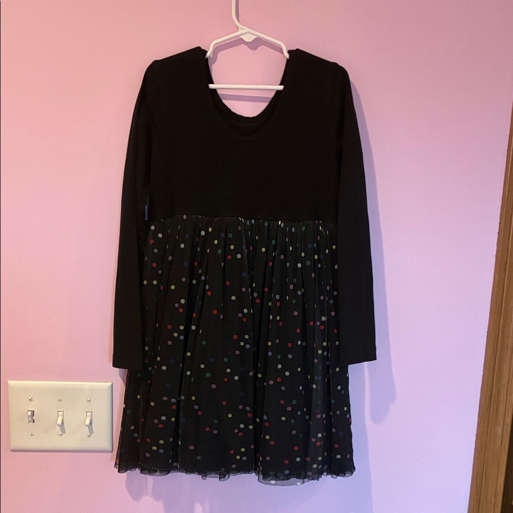 Hanna Andersson Black Long-Sleeve Dress with Multicolor Polka Dots
